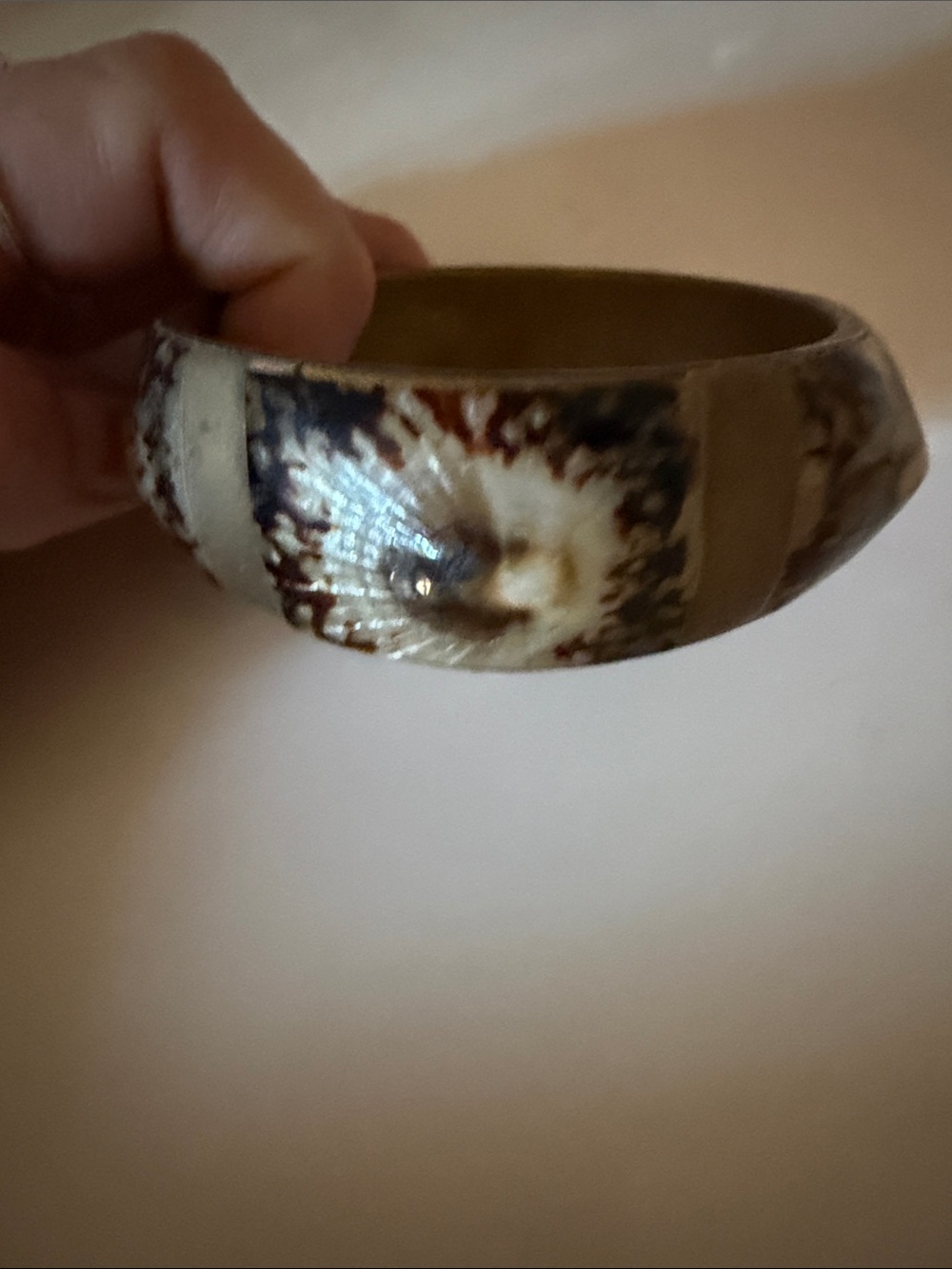 Vintage antique Vinyasa Shell And Brass Bangle Bracelet